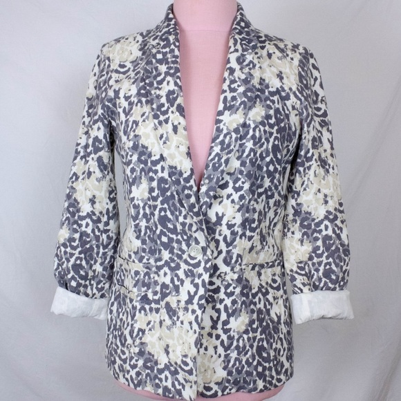 Joie Mehira Steel Gray Leopard Print Blazer - Picture 1 of 7